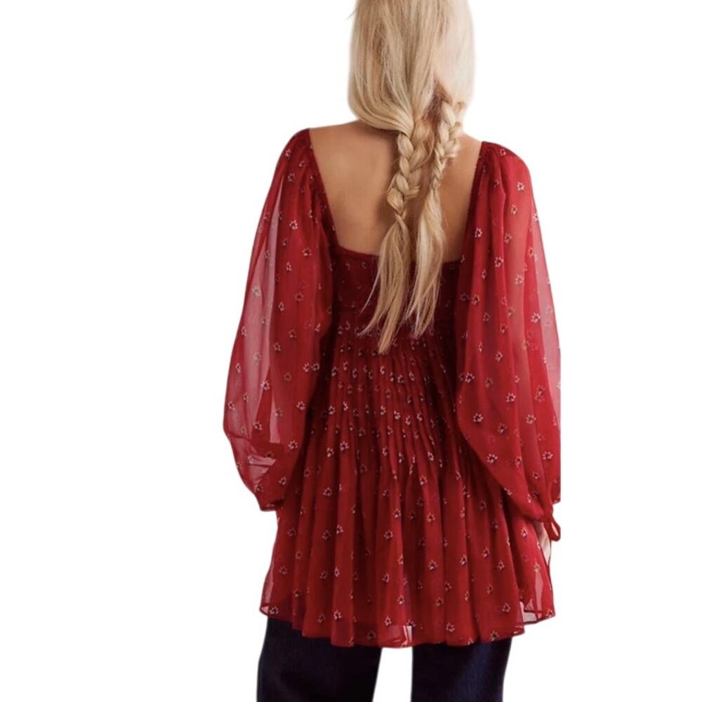 Free People Through The Meadows Mini Dress Red Embroidered Boho Fairycore S - Picture 3 of 10